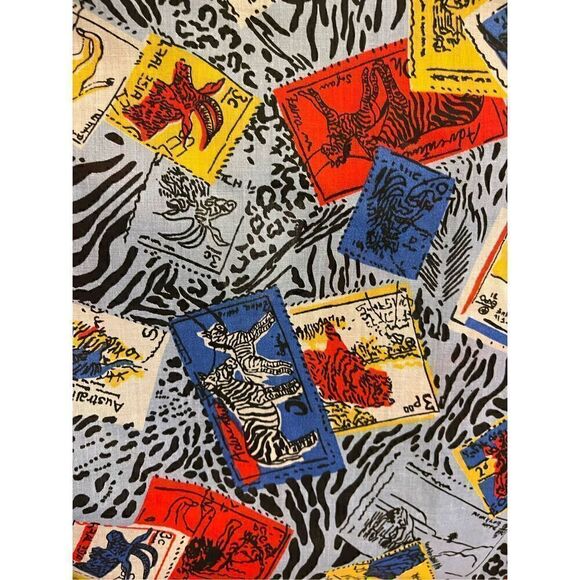 Vintage Blue Animal Print Animal Stamps logo HARMAL NEW YORK medium button down - Picture 6 of 13